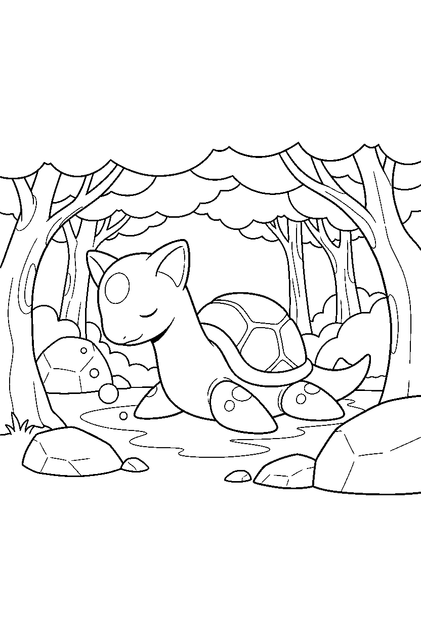 lapras pokemon resting peacefully in a hidden forest line art
