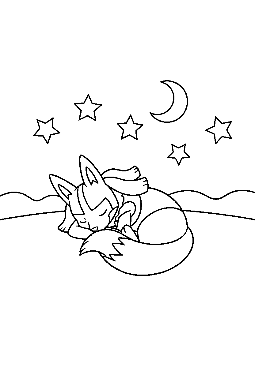 lucario pokemon sleeping peacefully on a starry night field line art