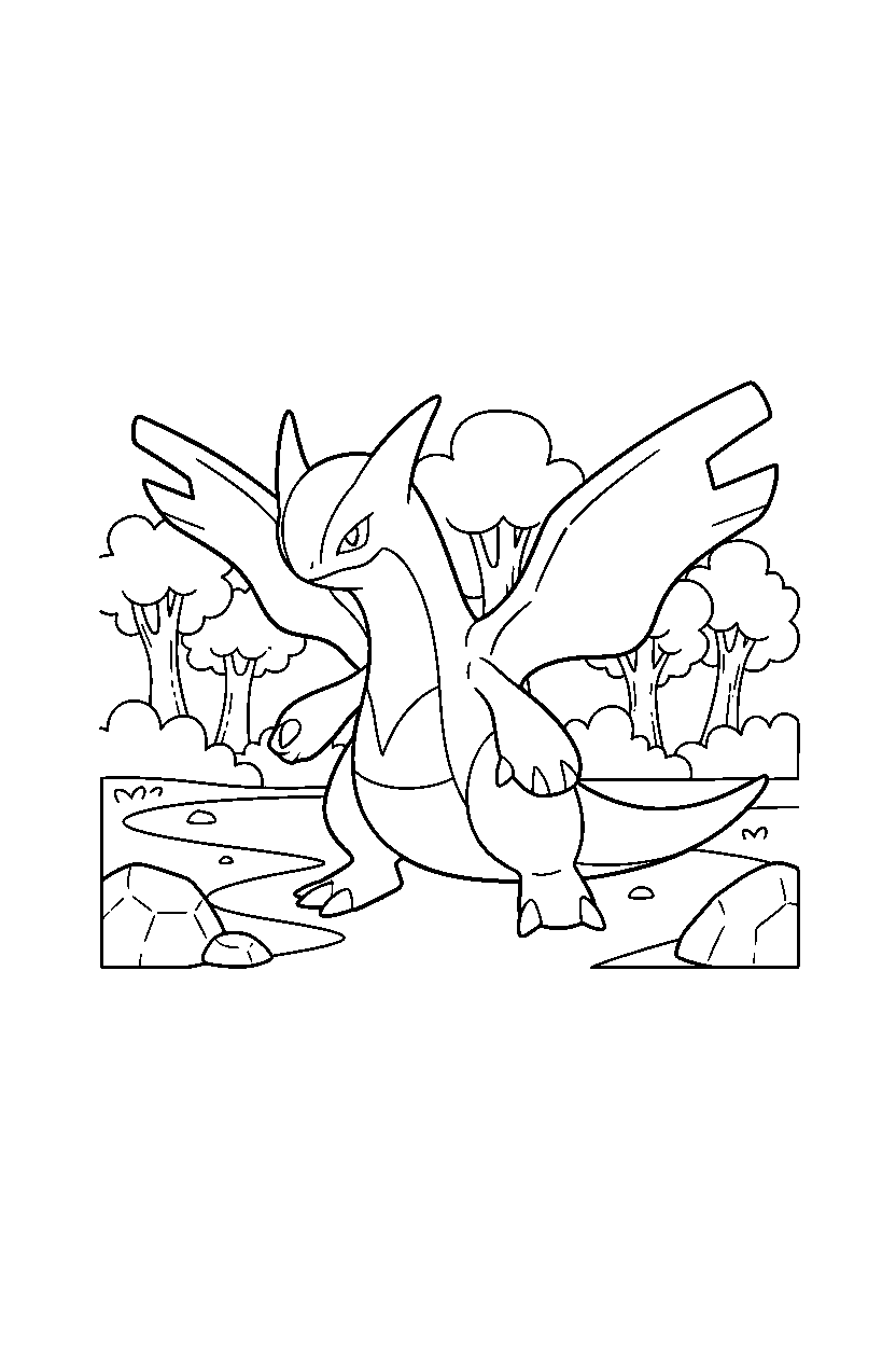 lugia pokemon walking proudly near a forest path line art