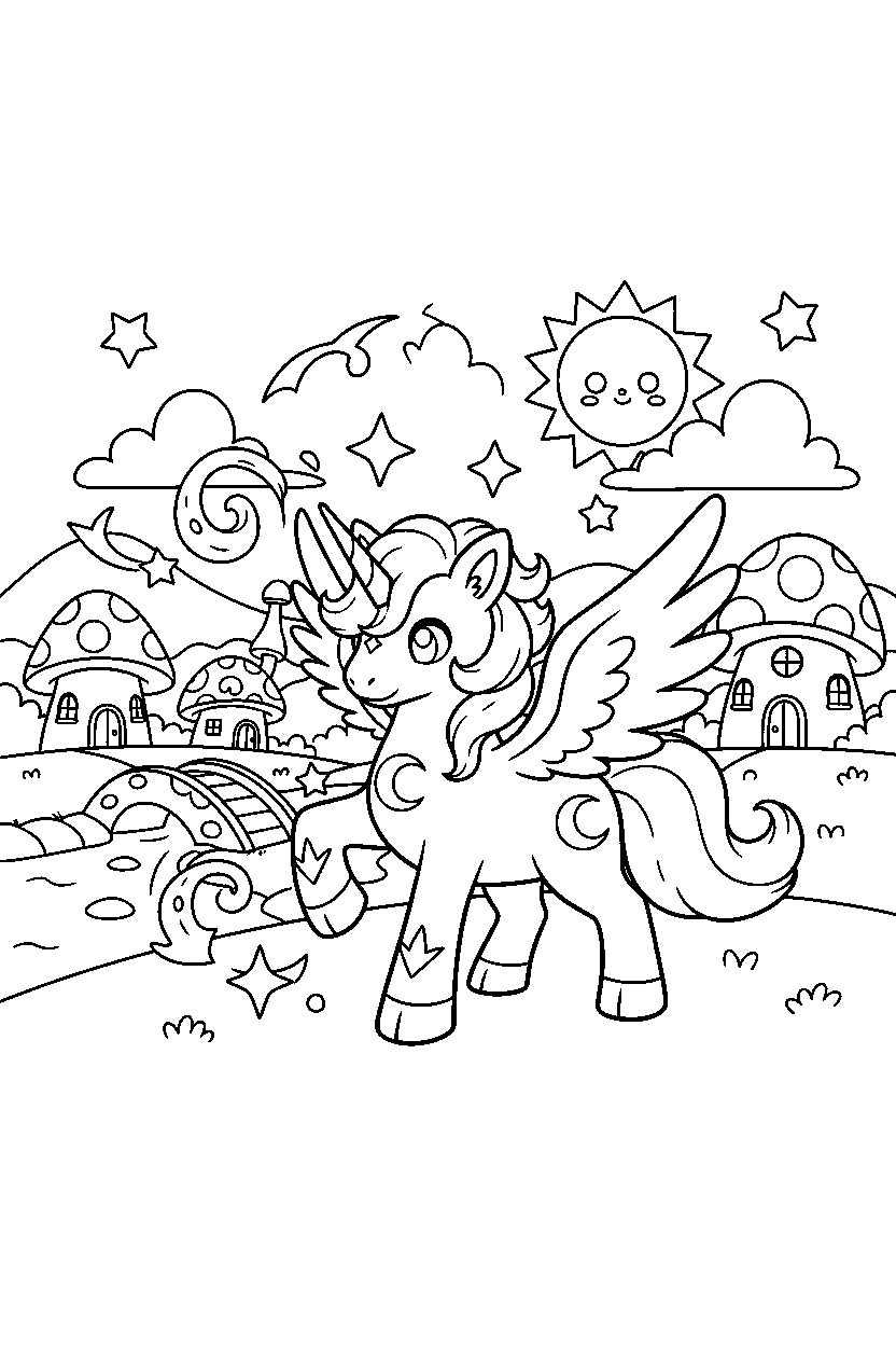 magic pokemon practicing a move in a peaceful village line art