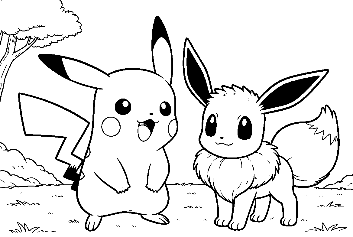pikachu and eevee line art