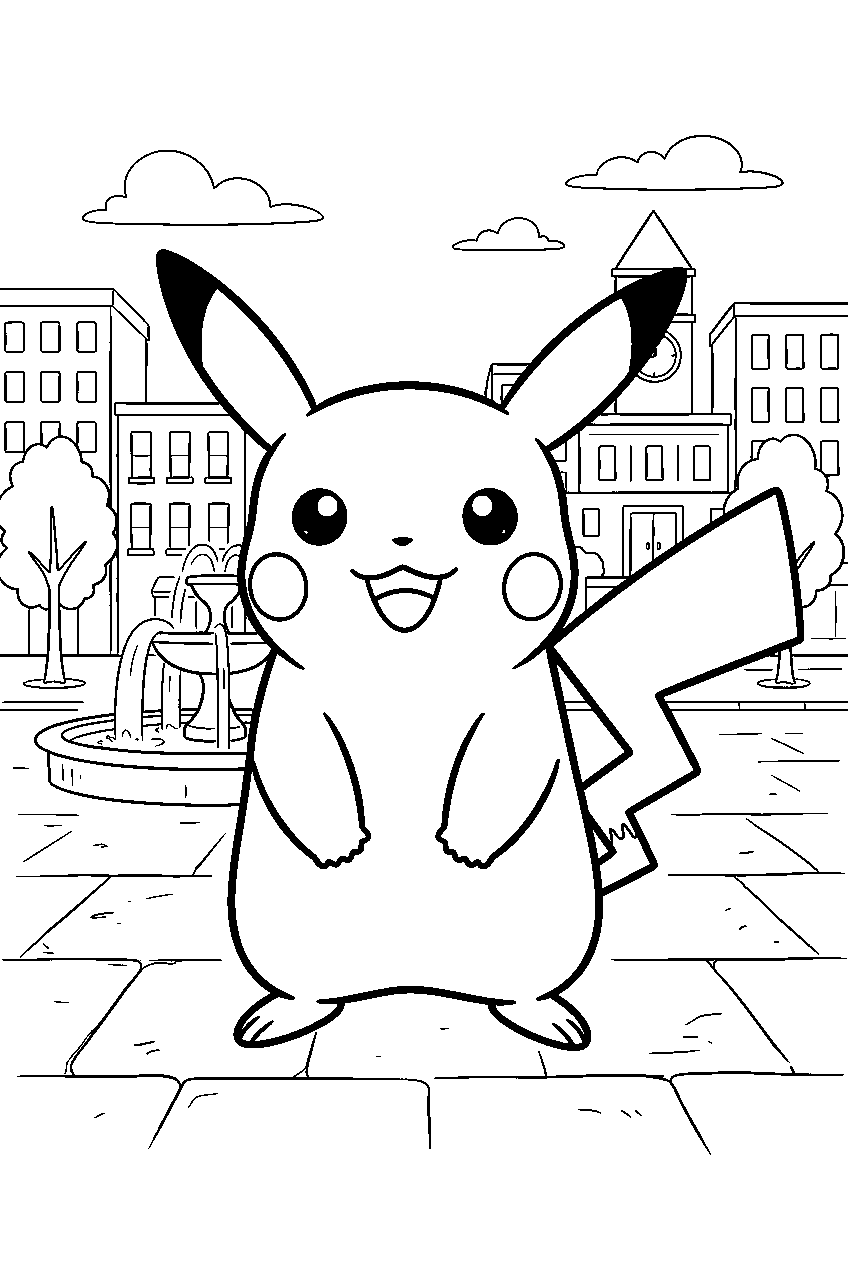 pokemon in city plaza line art