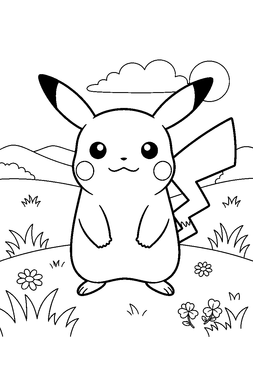 pokemon in countryside field line art
