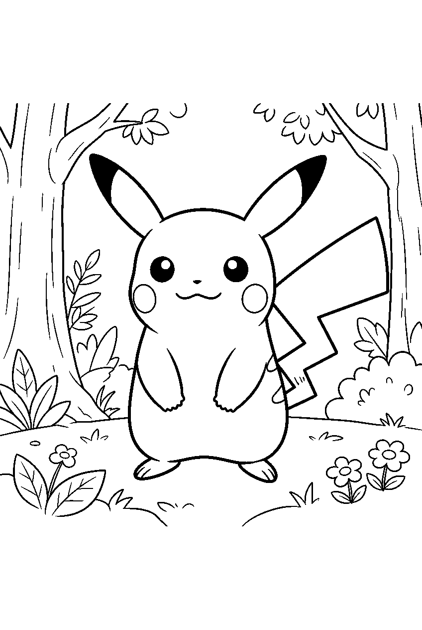 pokemon in forest clearing line art