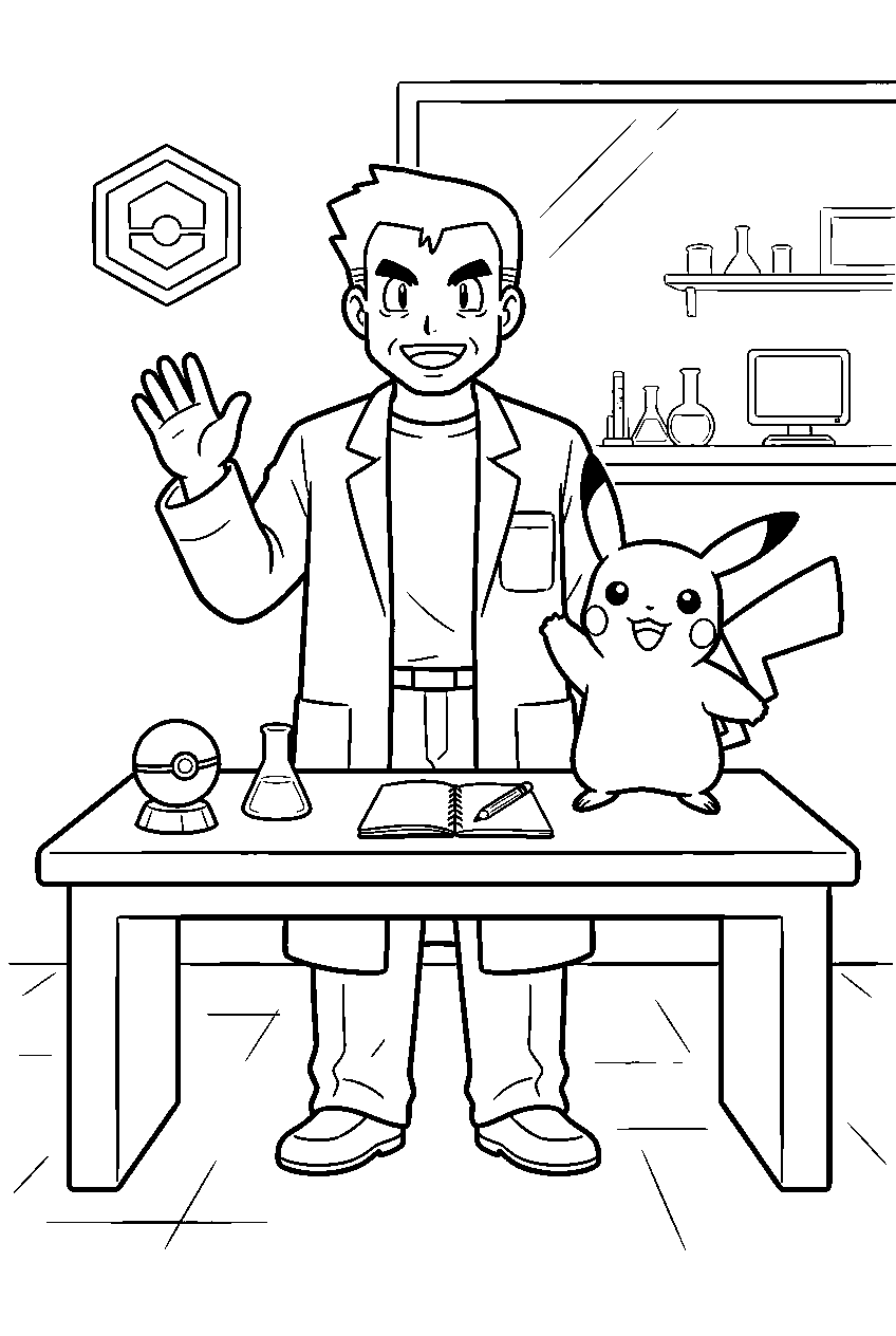 pokemon in professor laboratory line art