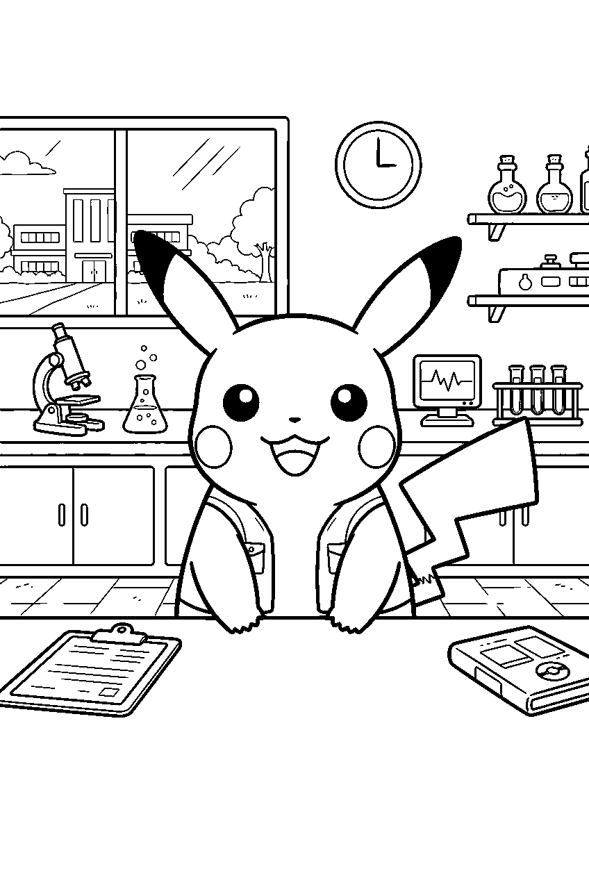 pokemon in research laboratory line art