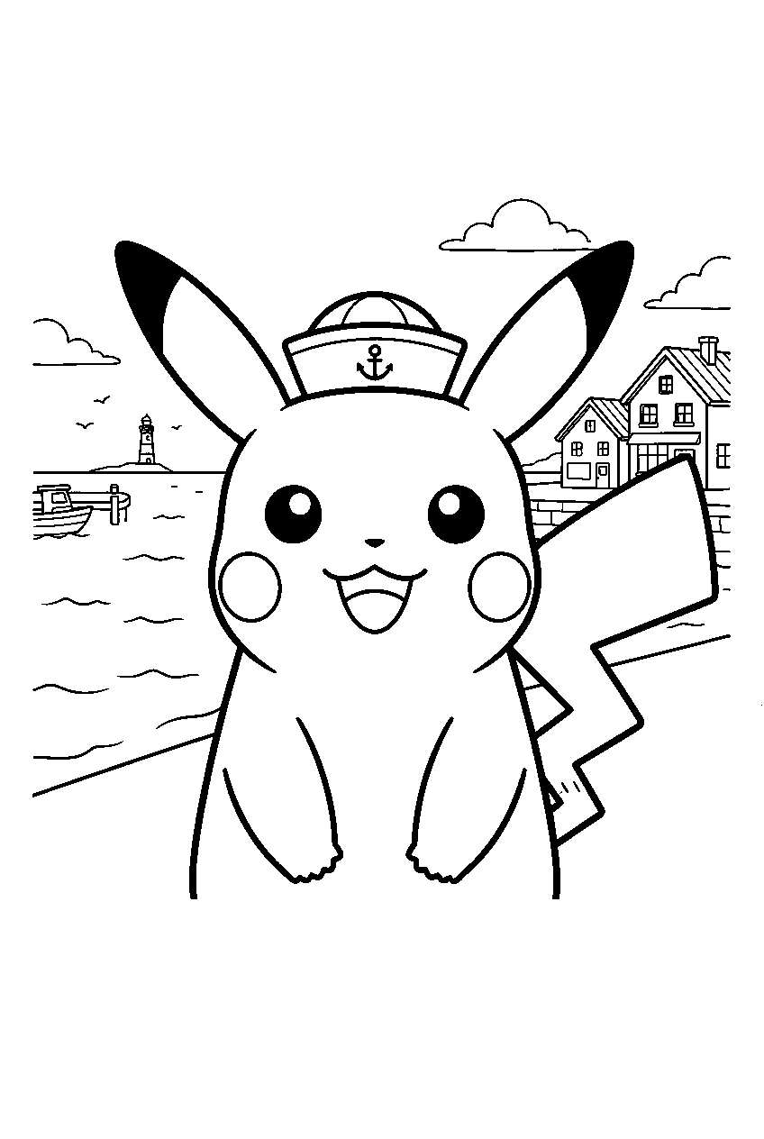 pokemon in seaside town line art