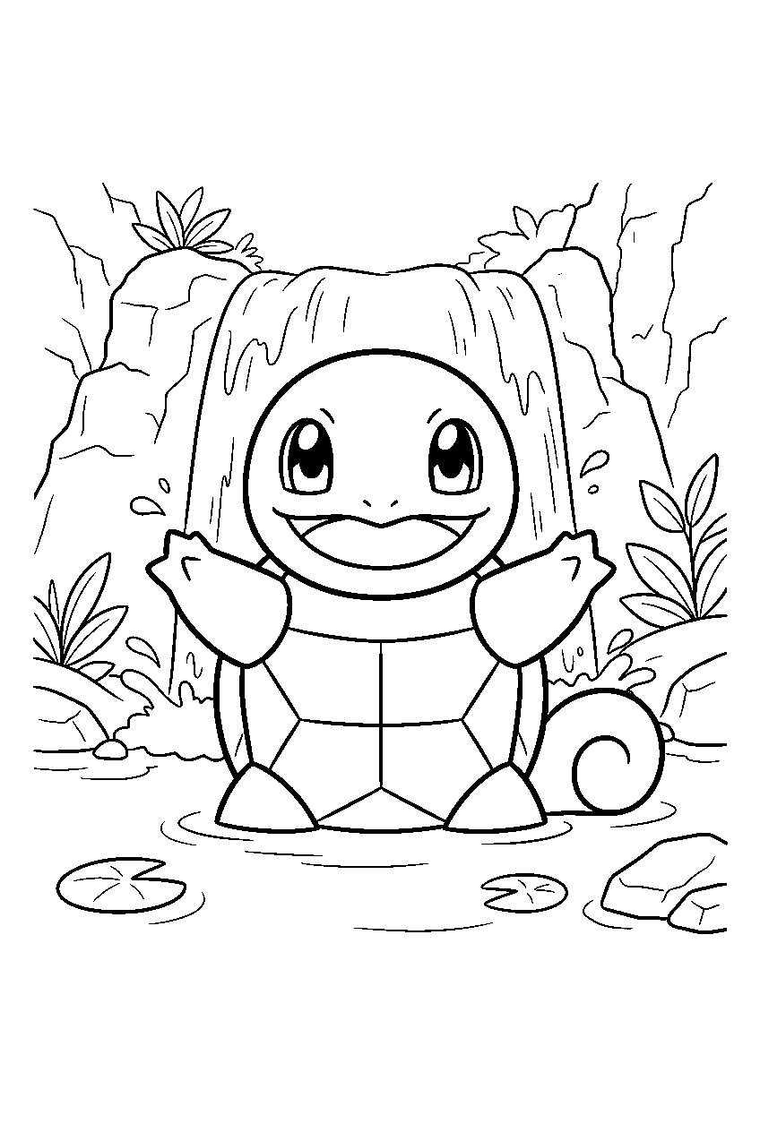 pokemon in waterfall area line art