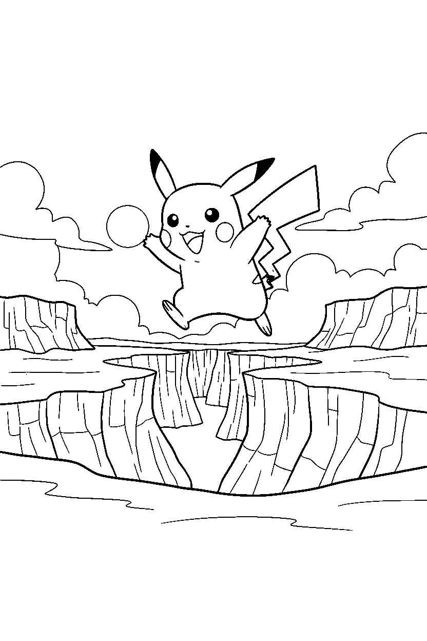 pokemon jumping in canyon line art