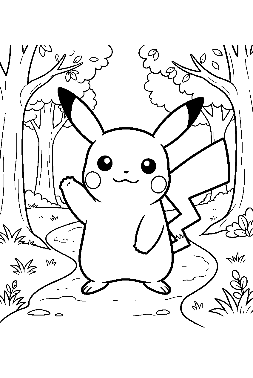 pokemon on forest trail line art