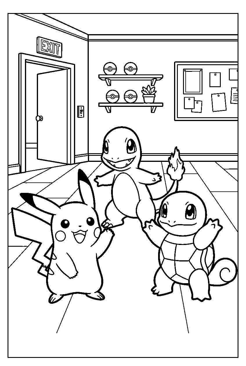pokemon standing in trainer headquarters line art