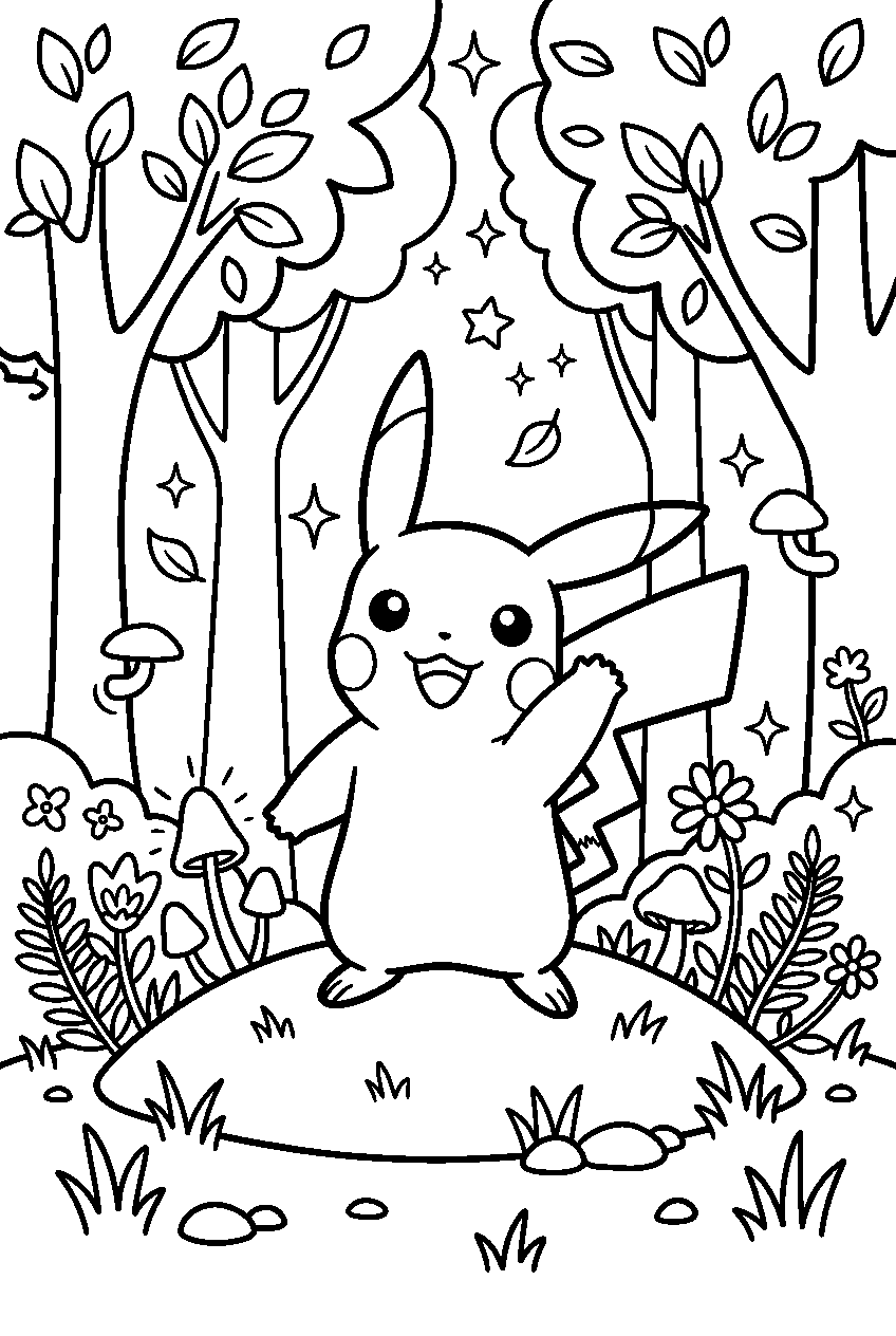 pokemon waving in magical forest line art