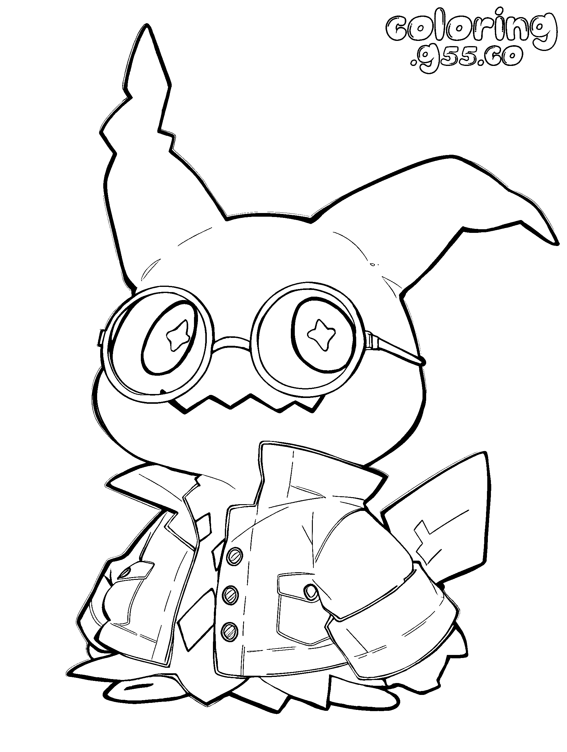 stylish mimikyu in glasses and jacket pokemon line art for kids
