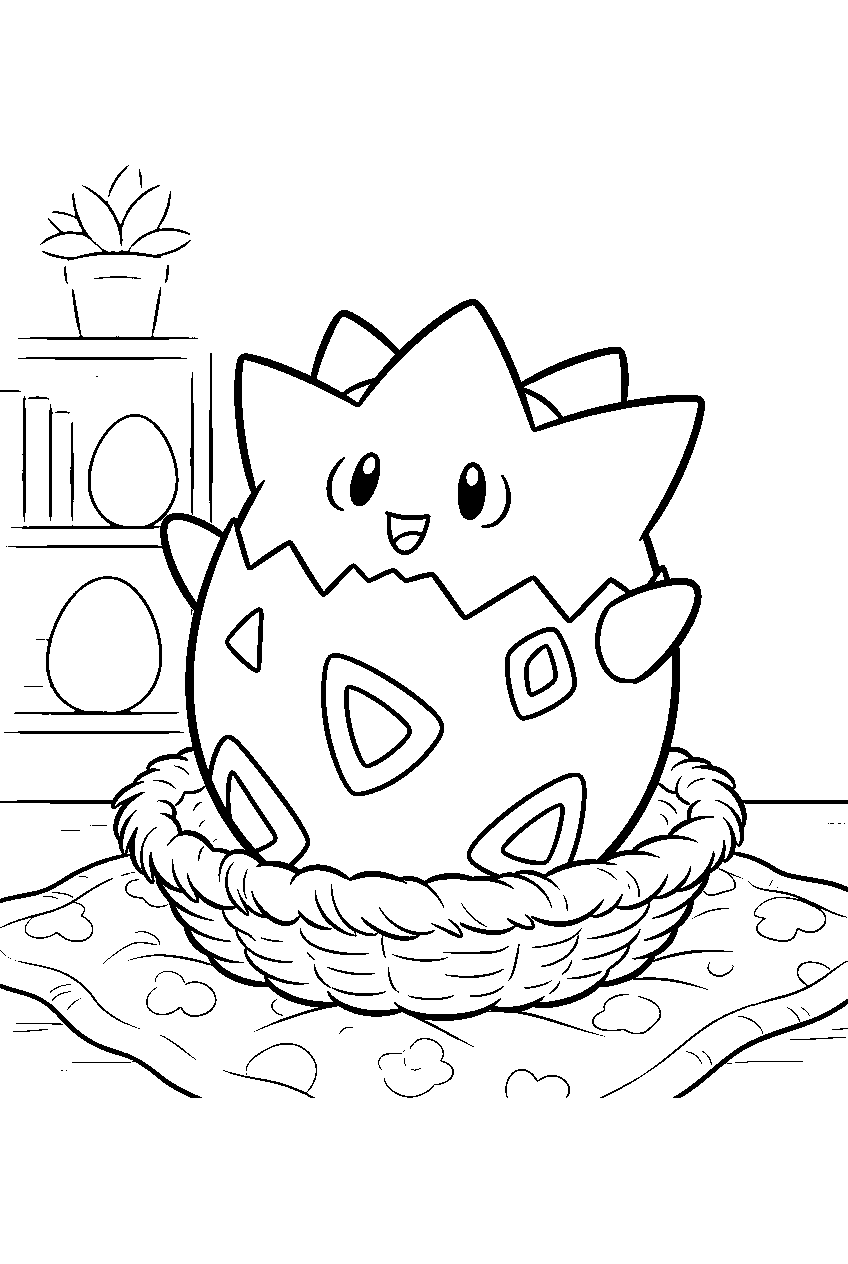 togepi hatching from its egg in a pokemon nursery line art