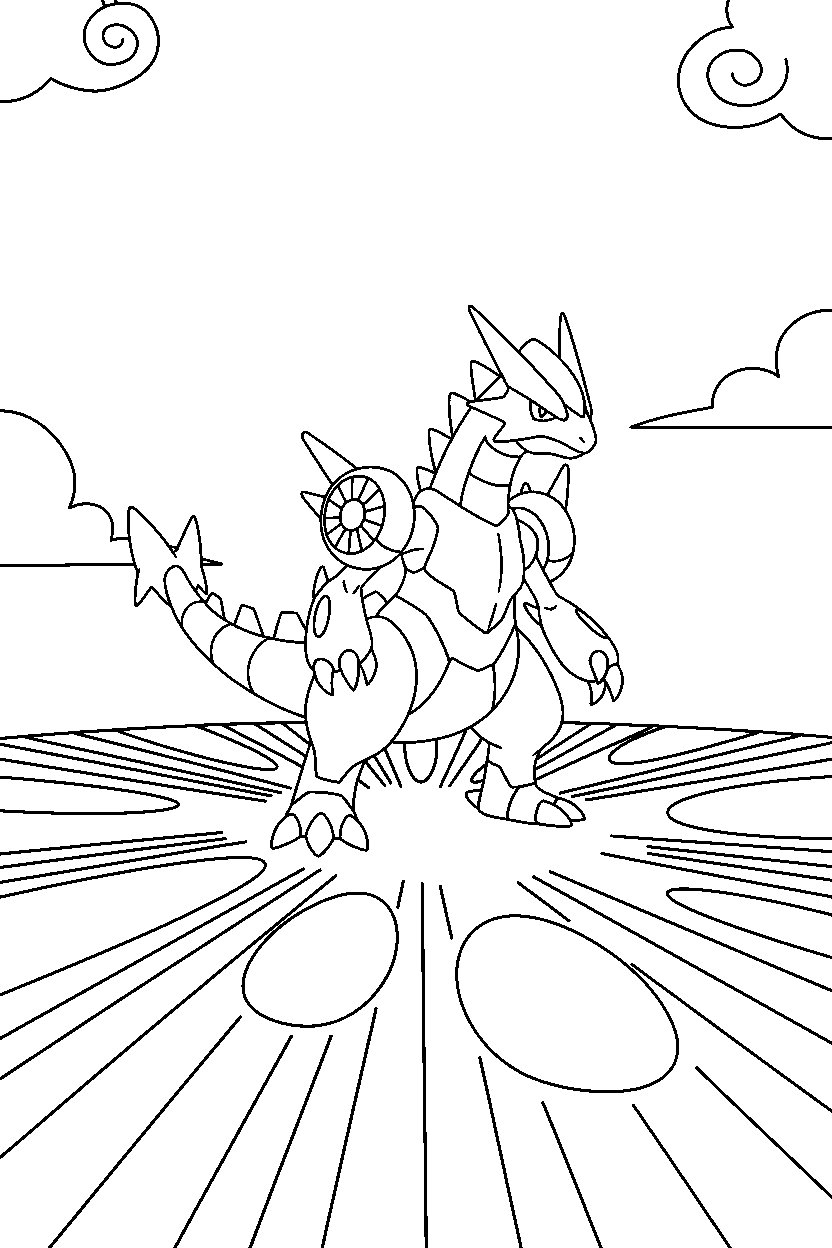 zekrom pokemon walking gently on a glowing plain line art