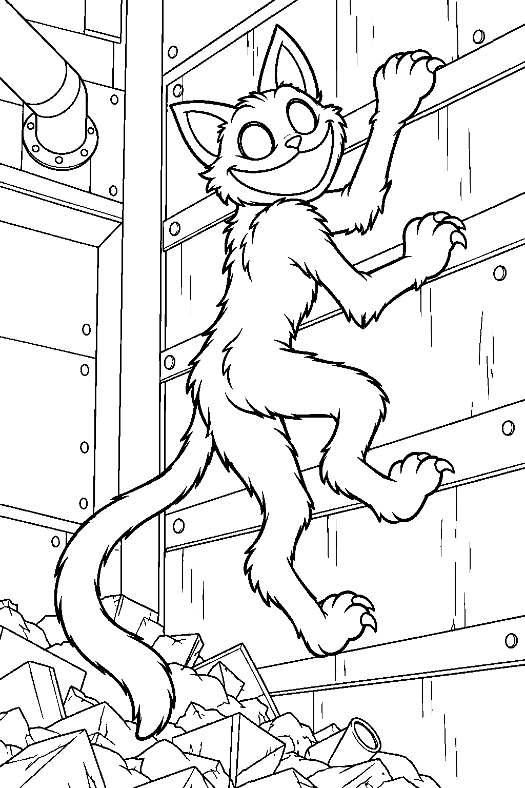 poppy playtime catnap climbing the trash compactor wall line art