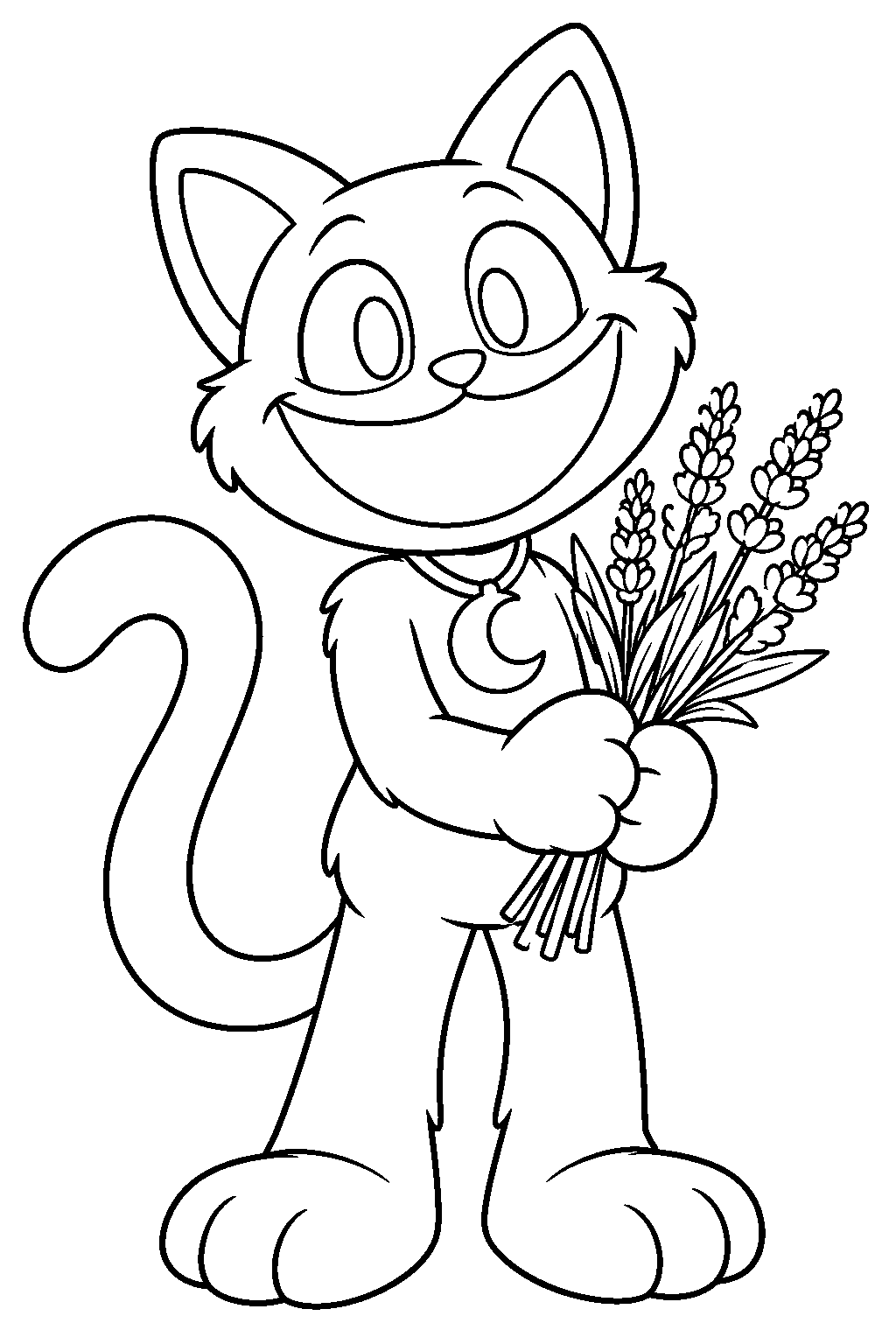poppy playtime catnap holding a bouquet of lavender line art