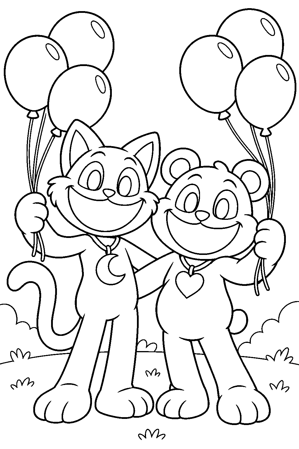 poppy playtime catnap holding party balloons with bobby bearhug line art