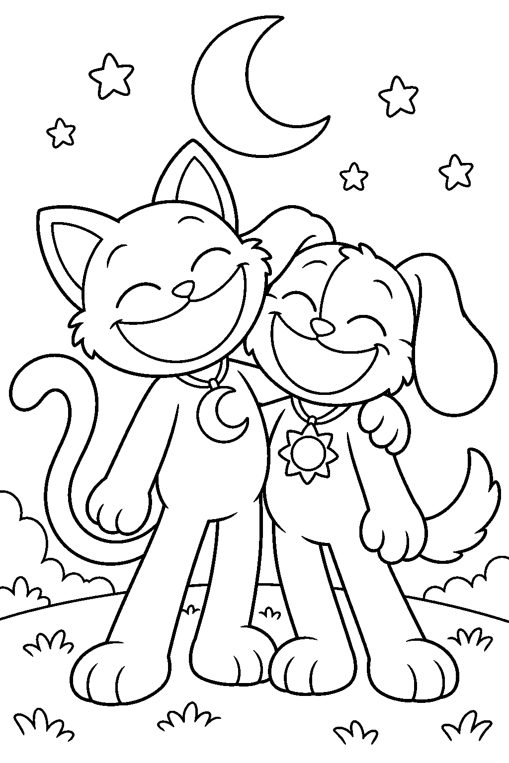 poppy playtime catnap hugging dogday beneath the moon line art