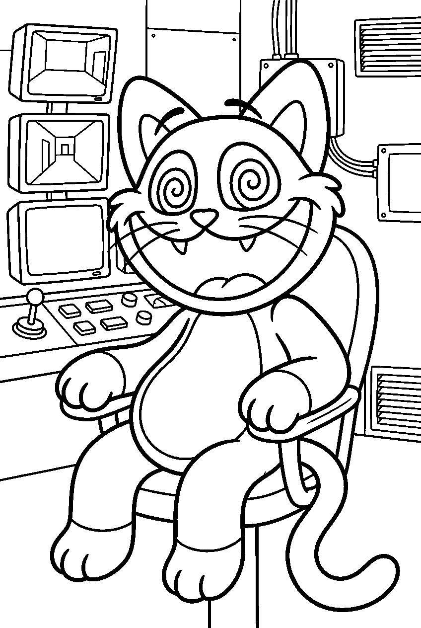poppy playtime catnap in surveillance room line art
