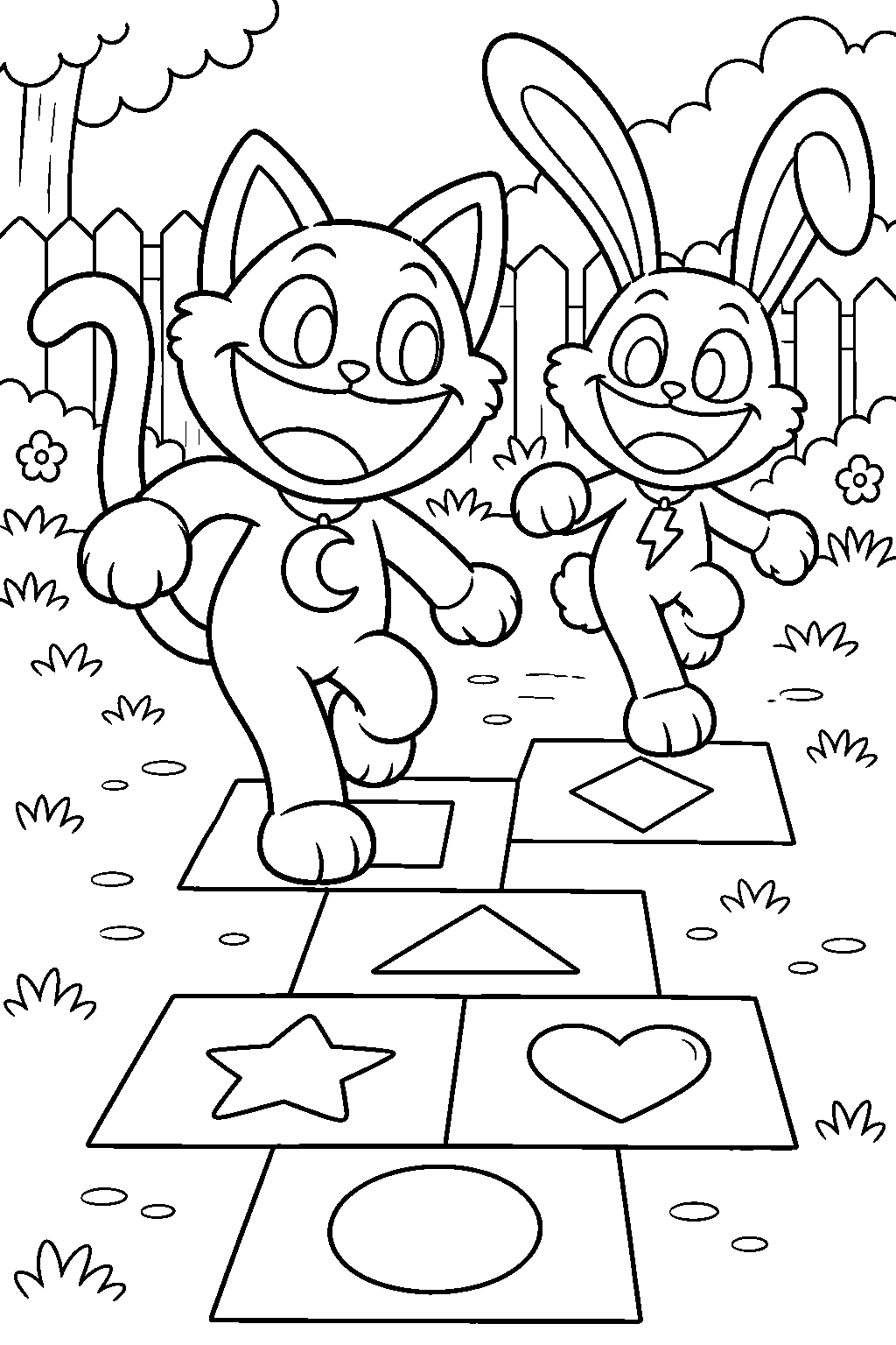 poppy playtime catnap jumping across hopscotch squares with hoppy hopscotch line art