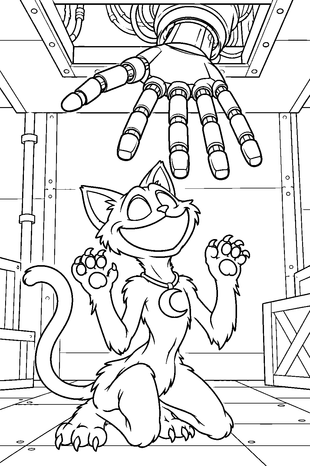 poppy playtime catnap kneeling beneath the prototype s mechanical hand line art