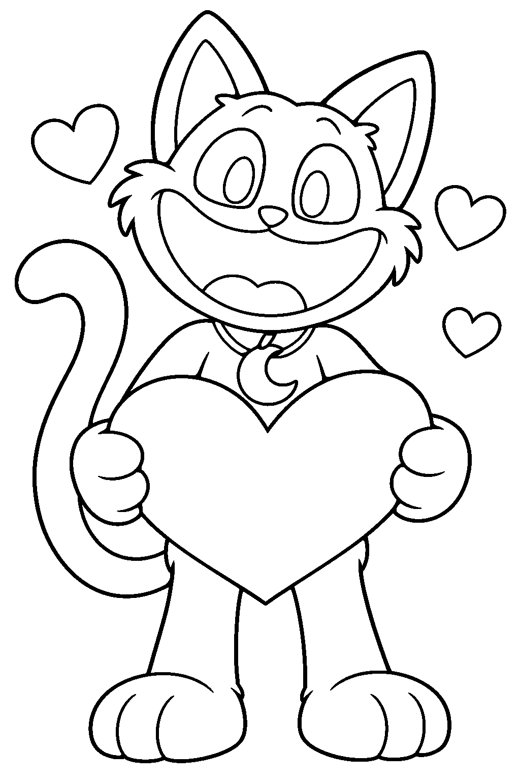 poppy playtime catnap offering a heart shaped valentine card line art