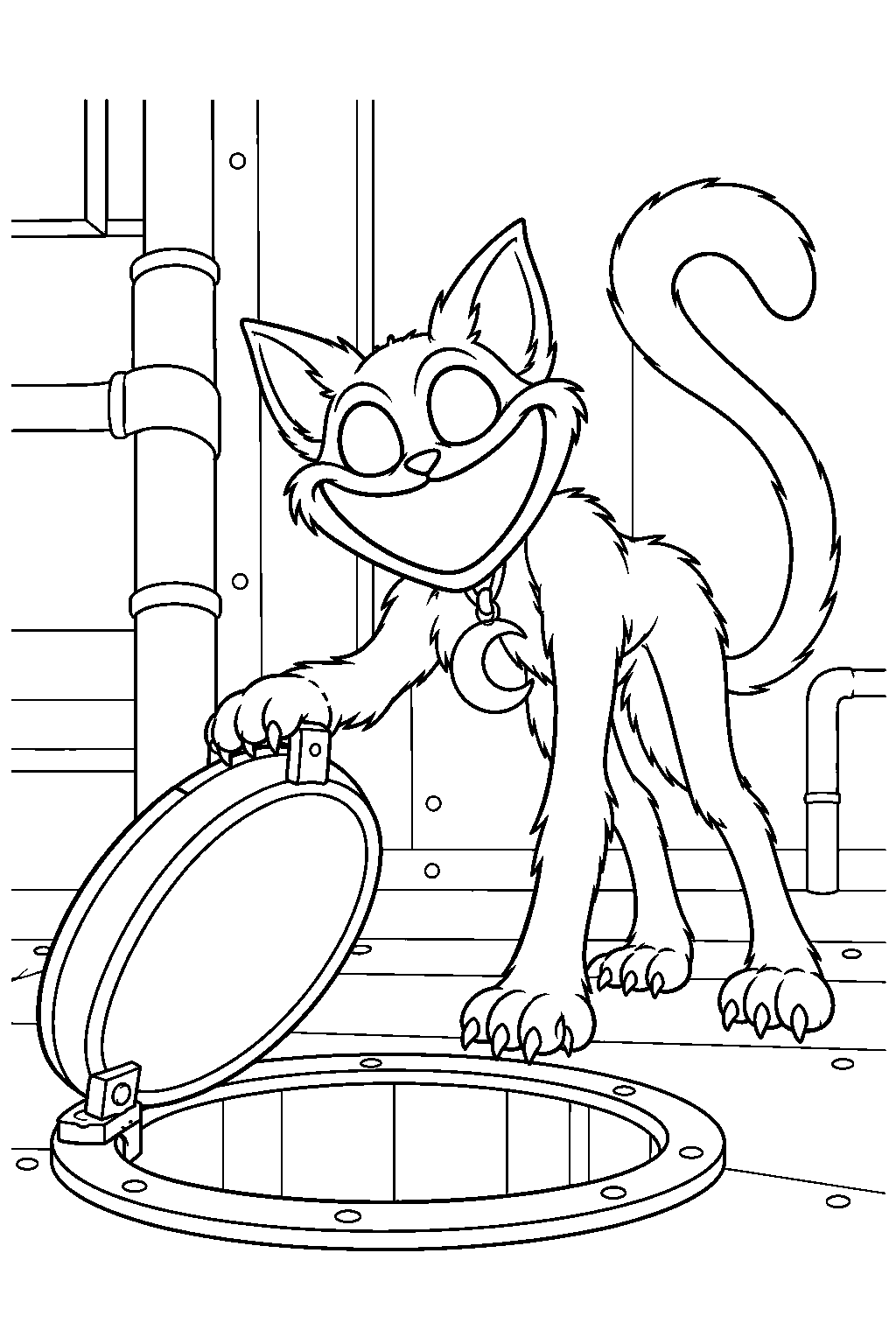 poppy playtime catnap opening the trash compactor hatch line art