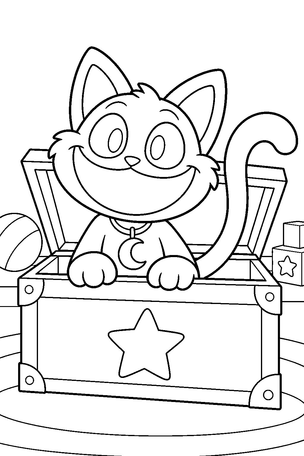 poppy playtime catnap peeking out of a playcare toy chest line art
