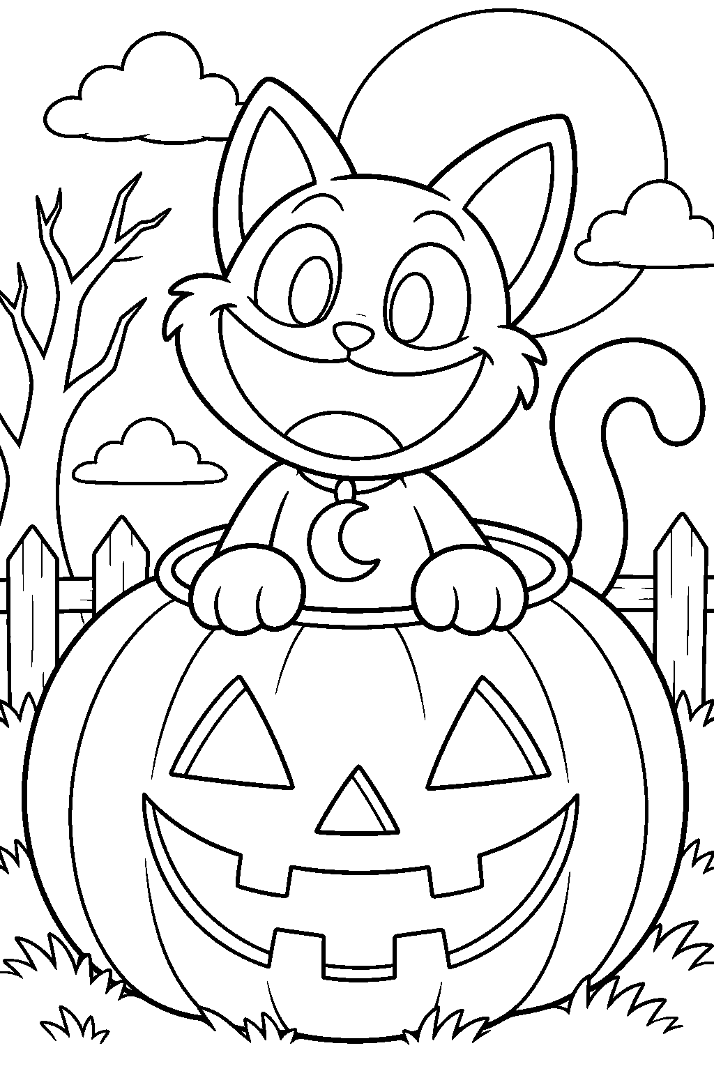 poppy playtime catnap popping out of a halloween pumpkin line art