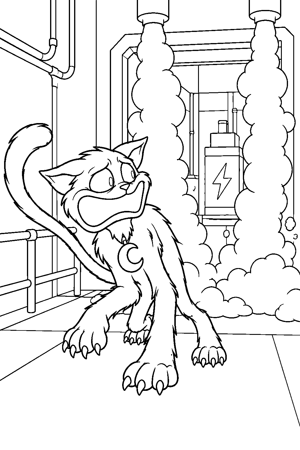 poppy playtime catnap retreating from a steam barrier during the boss fight line art