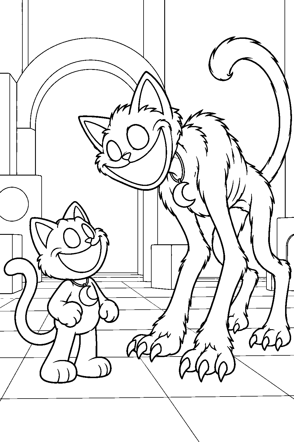 poppy playtime catnap s toy and monster forms facing each other line art