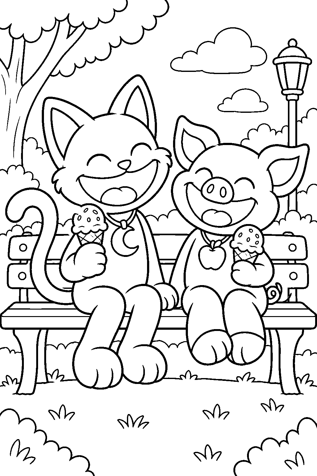 poppy playtime catnap sharing ice cream with pickypiggy line art