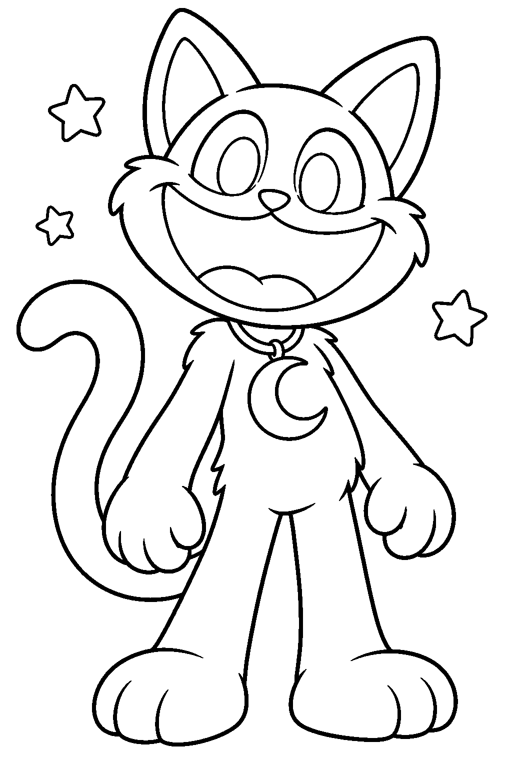 poppy playtime catnap smiling with his crescent moon pendant line art