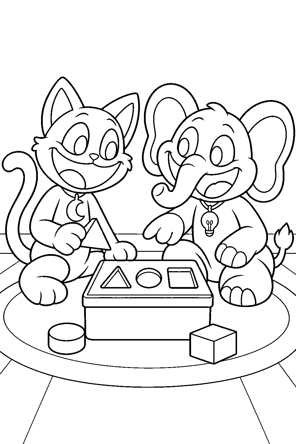 poppy playtime catnap solving a shape puzzle with bubba bubbaphant line art