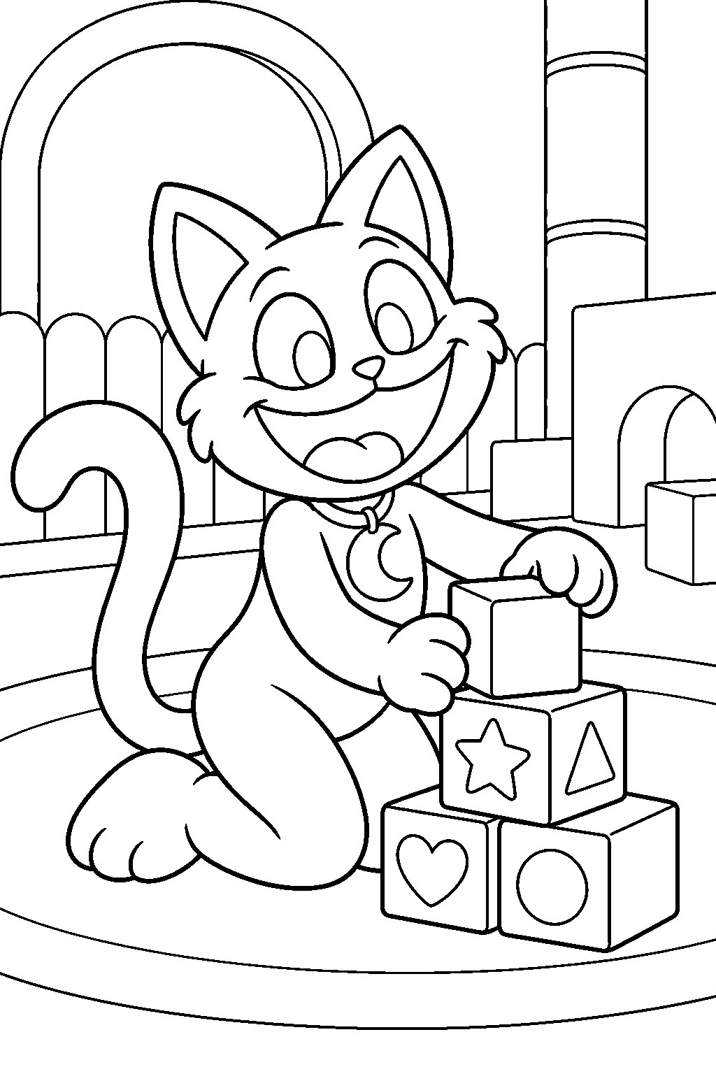 poppy playtime catnap stacking alphabet blocks in playcare line art