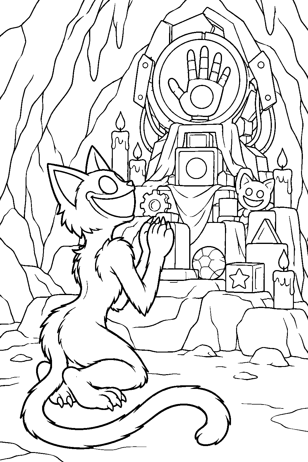 poppy playtime catnap worshipping at the prototype shrine line art