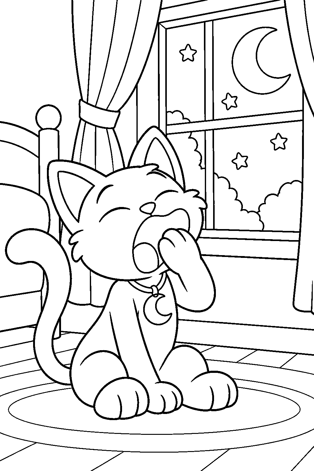 poppy playtime catnap yawning at his bedroom window line art