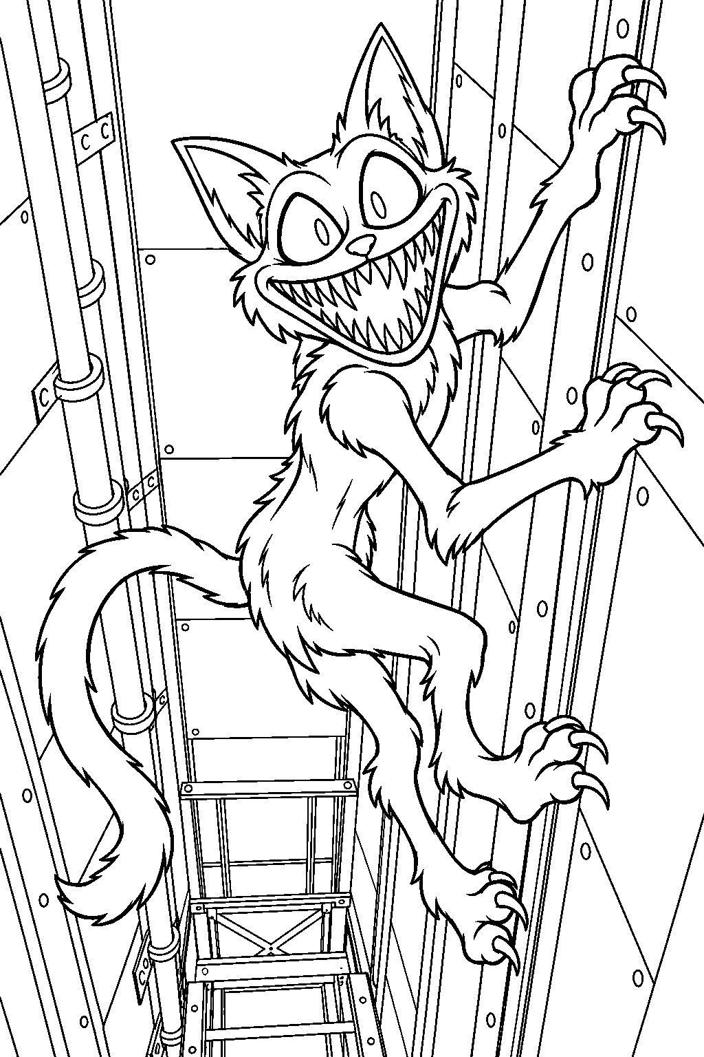 poppy playtime nightmare catnap climbing the gas production elevator shaft line art