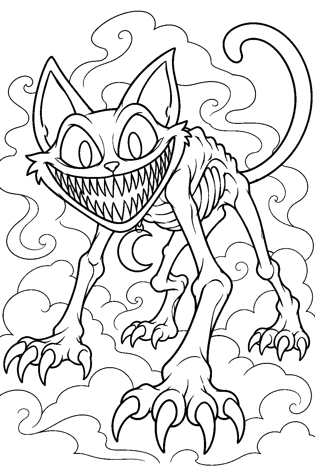 poppy playtime nightmare catnap emerging from swirling smoke line art