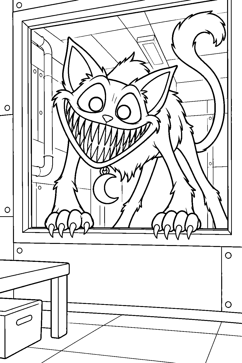 poppy playtime nightmare catnap peering through the safe room window line art