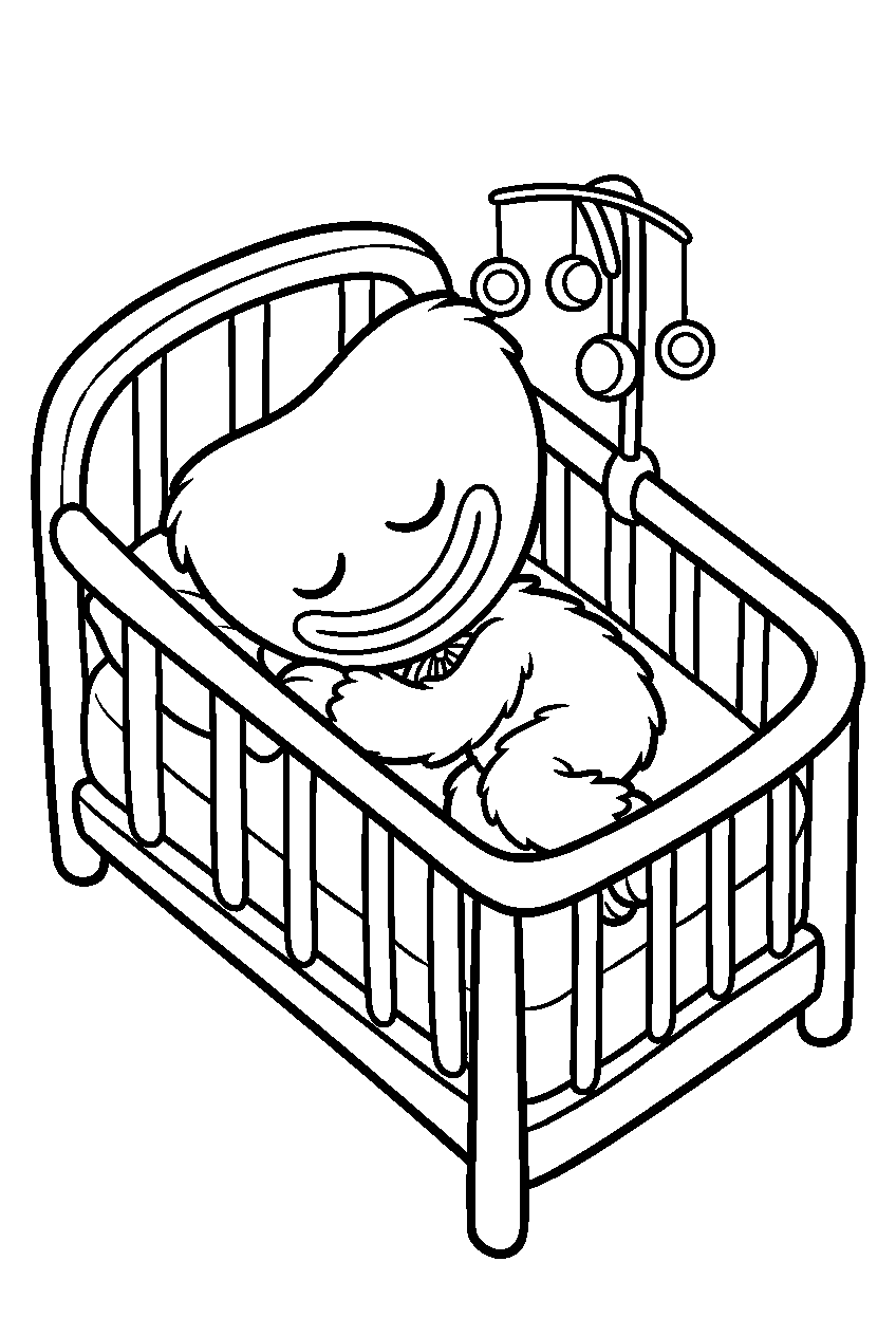 baby huggy wuggy sleeping in a crib line art