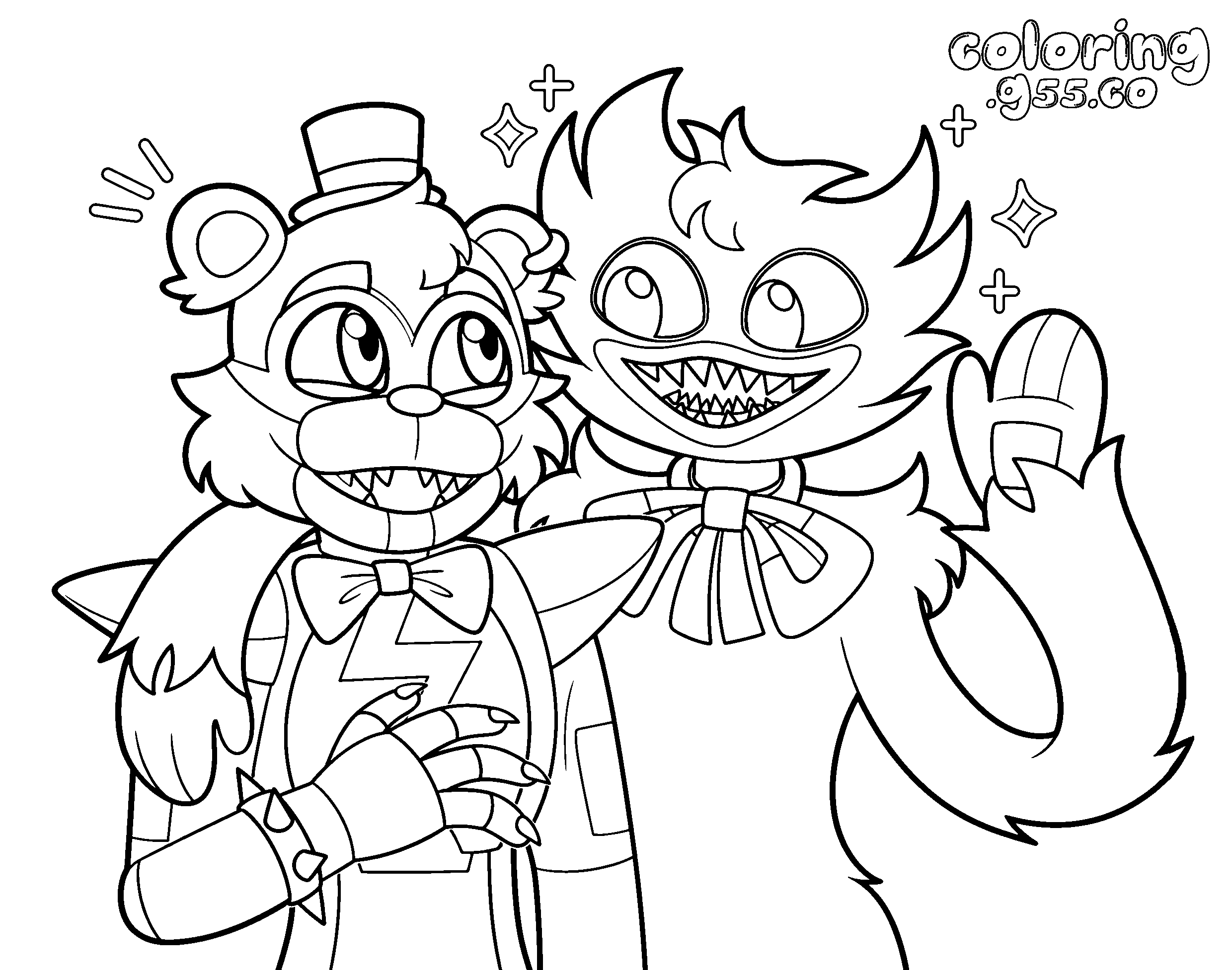 glamrock freddy and huggy wuggy line art