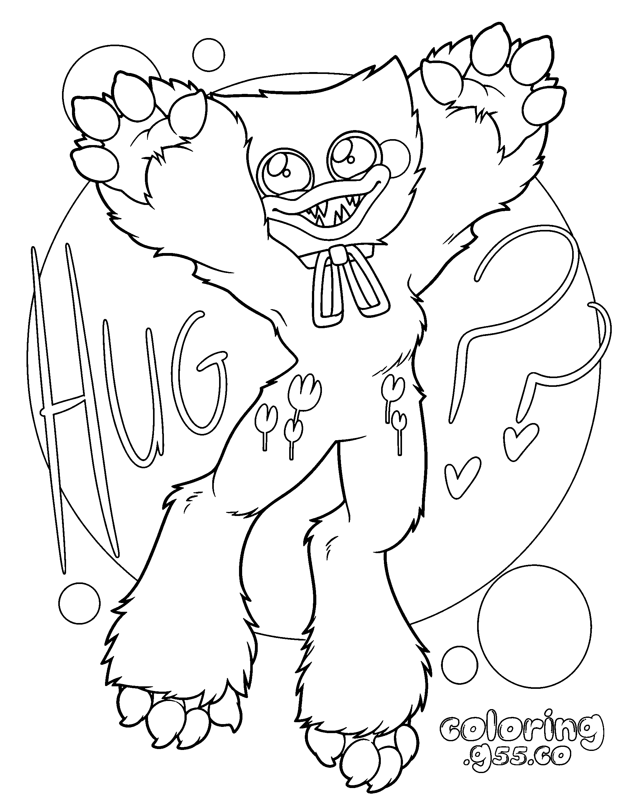 huggy wuggy action pose line art