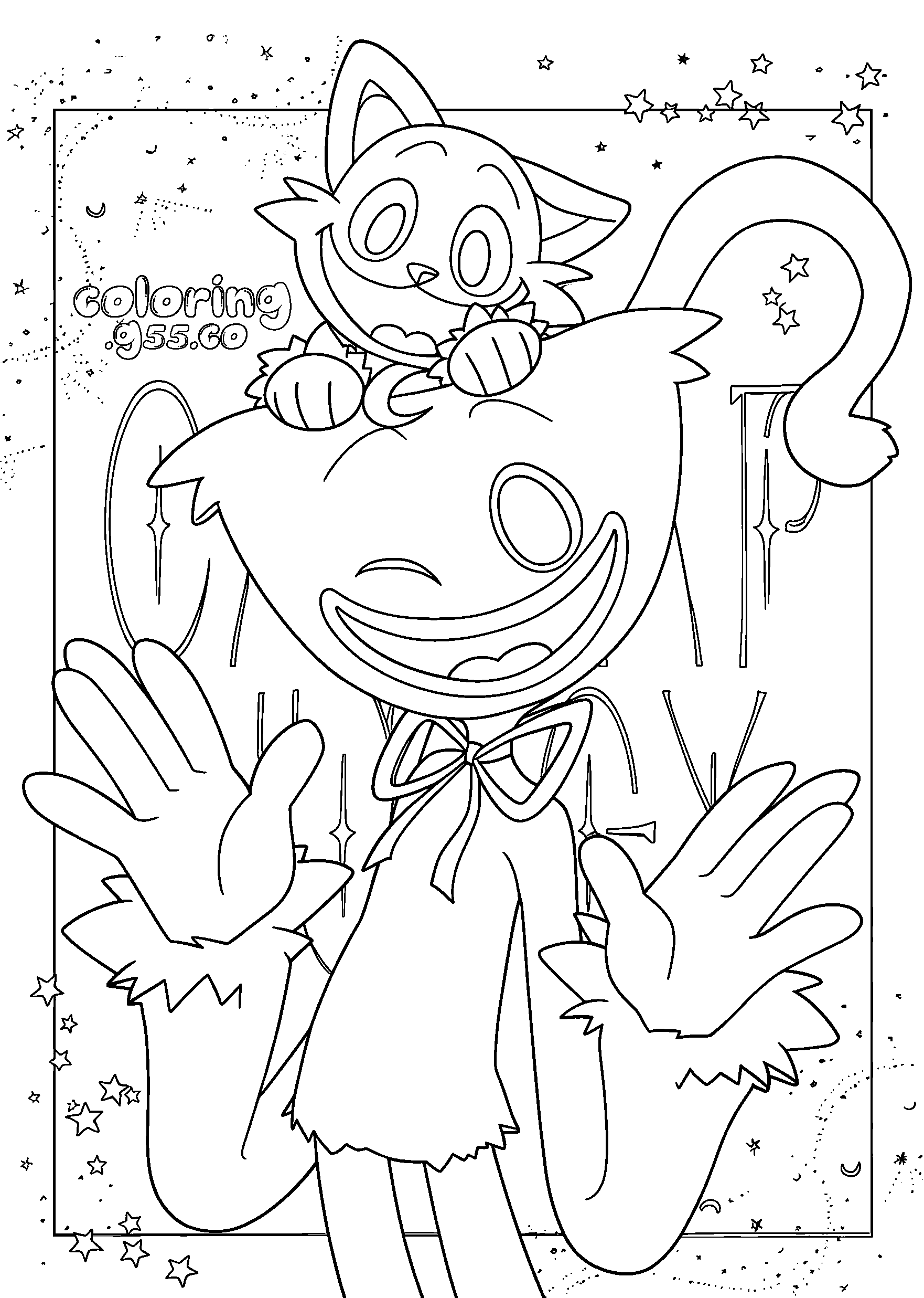 huggy wuggy and catnap line art