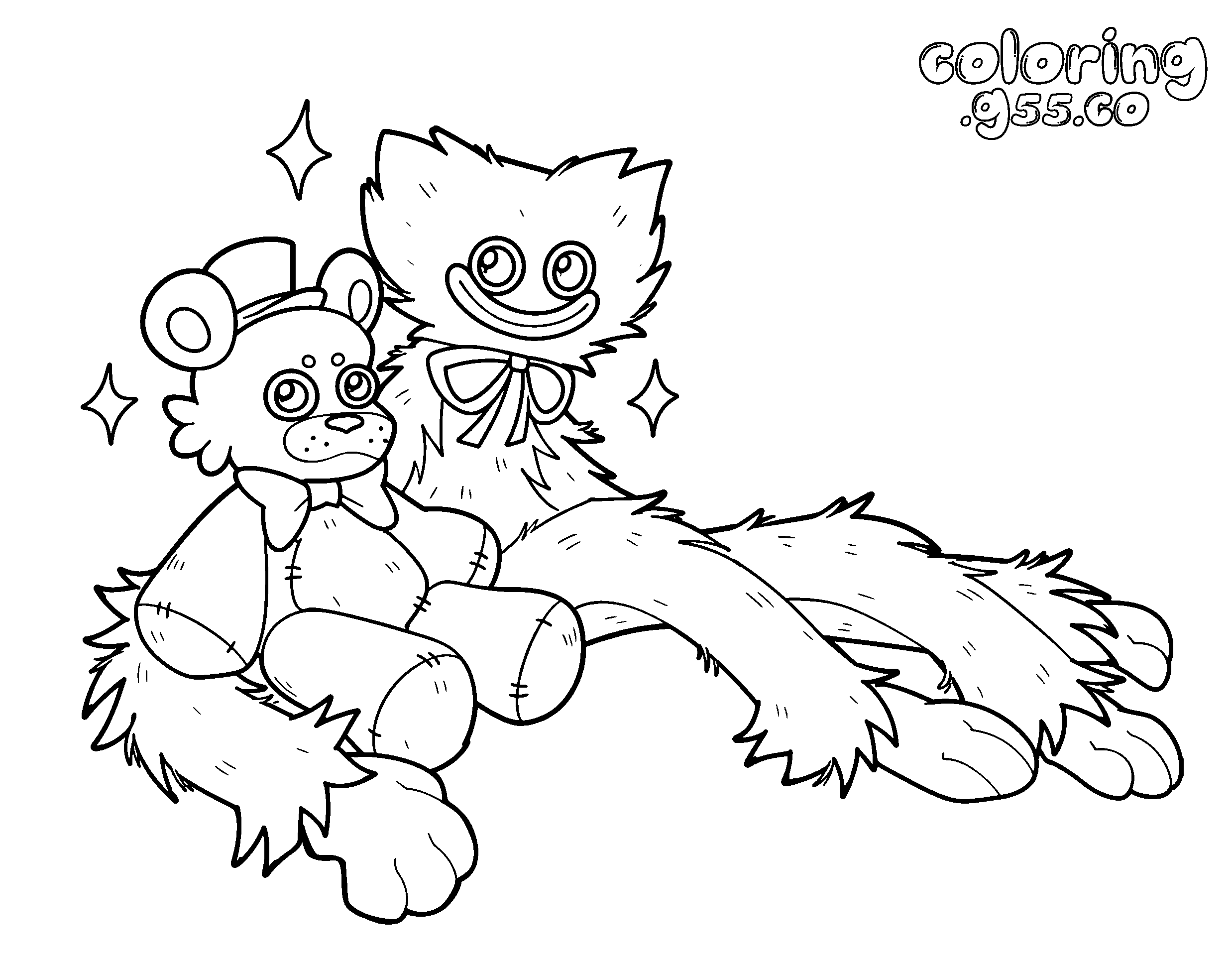 huggy wuggy and freddy fazbear line art