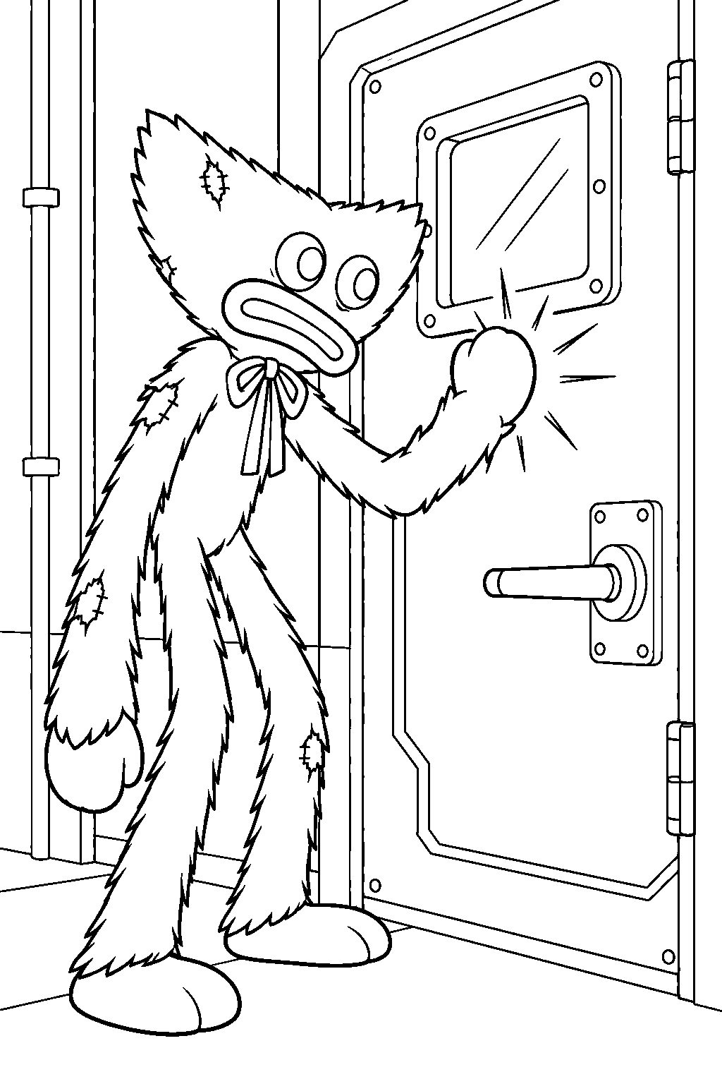 huggy wuggy chapter 5 banging on a closed laboratory door line art