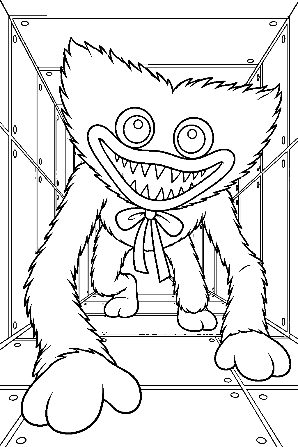 huggy wuggy crawling through the factory ventilation tunnel line art