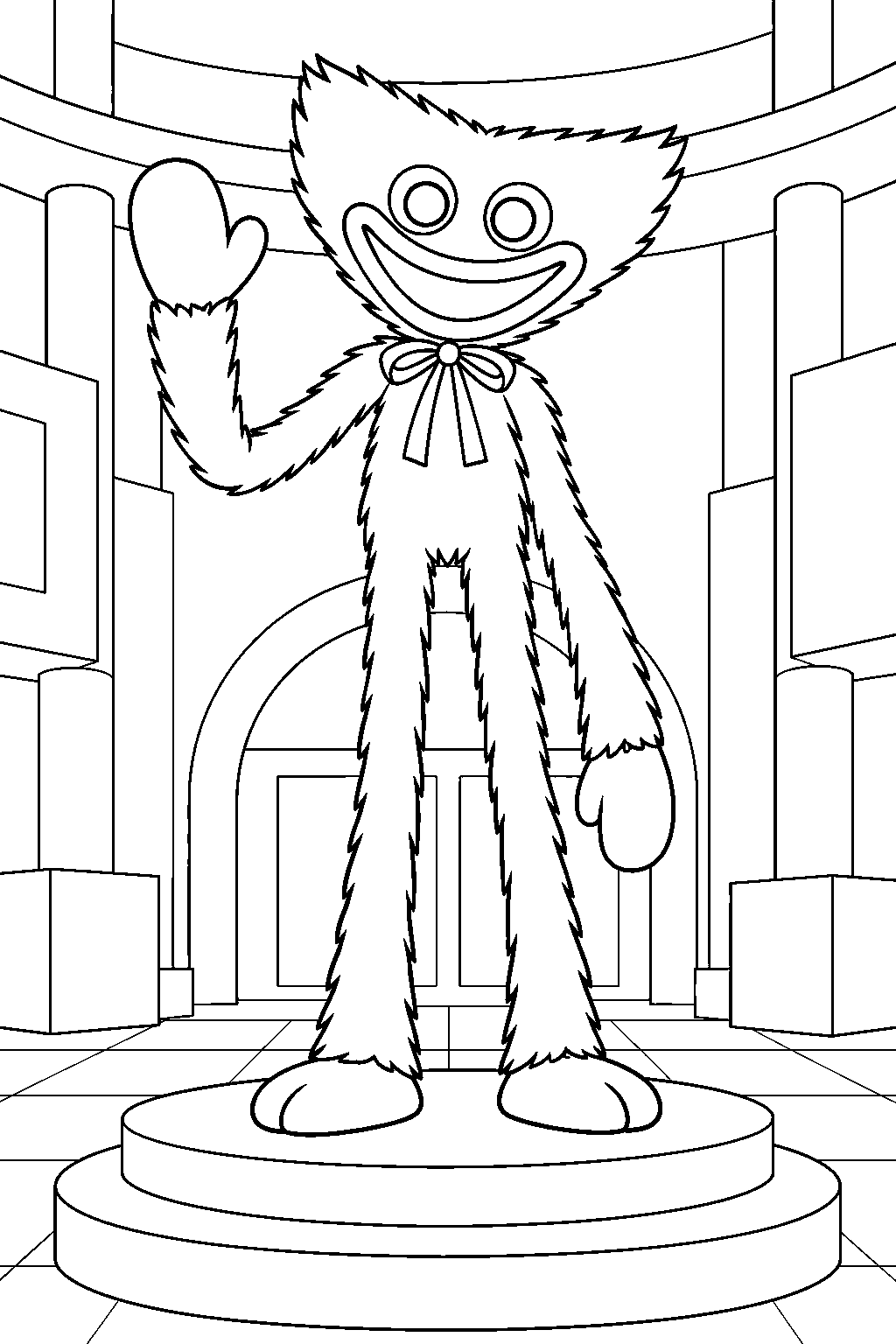 huggy wuggy standing on the playtime co lobby pedestal line art