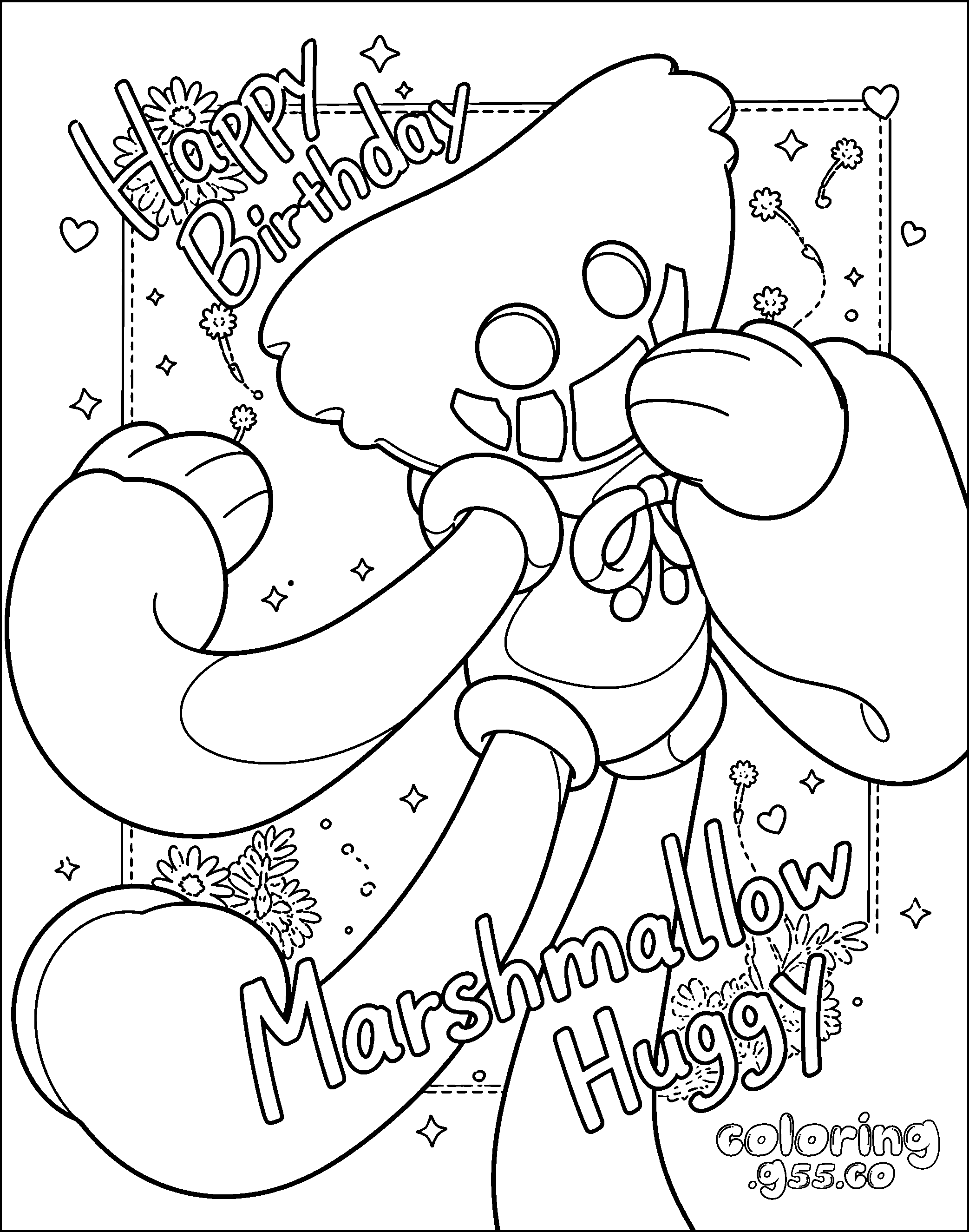 marshmallow huggy happy birthday line art